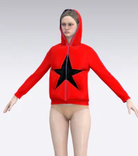 a 3d model of a woman in a red hoodie