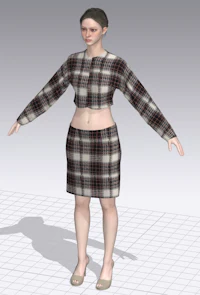 a 3d model of a woman in a plaid skirt