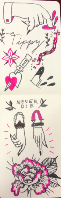 a notebook with a drawing of a hand and a flower