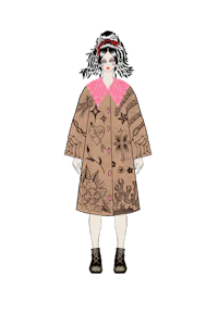 an illustration of a woman in a brown coat